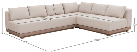Rowan Beige Olefin Performance Fabric Outdoor Patio Sectional, 3-Piece