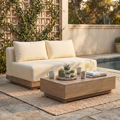 Rowan 55" Cream Olefin Performance Fabric Outdoor Patio Loveseat, 1 Piece