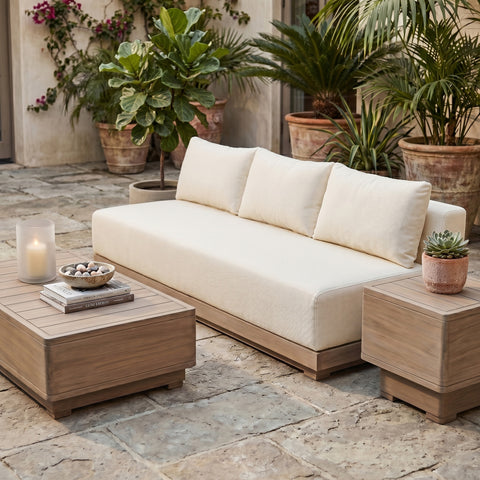Rowan 77" Cream Olefin Performance Fabric Outdoor Patio Sofa, 1 Piece