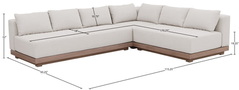 Rowan Cream Olefin Performance Fabric Outdoor Patio Sectional, 3-Piece