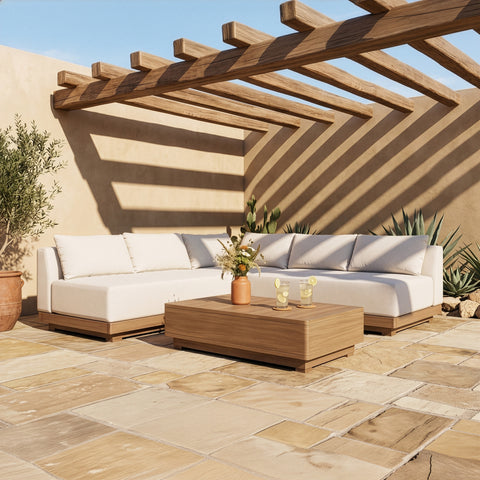 Rowan Cream Olefin Performance Fabric Outdoor Patio Sectional, 3-Piece (Style 3)