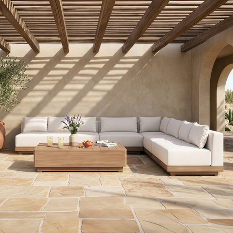 Rowan Cream Olefin Performance Fabric Outdoor Patio Sectional, 5-Piece (Style 2)