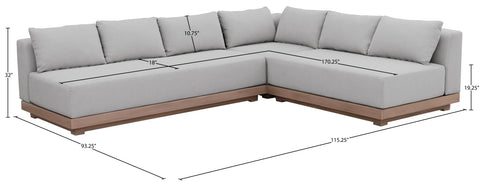 Rowan Grey Olefin Performance Fabric Outdoor Patio Sectional, 3-Piece