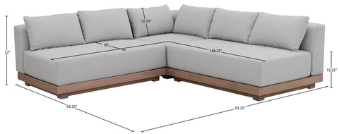 Rowan Grey Olefin Performance Fabric Outdoor Patio Sectional, 3-Piece (Style 3)