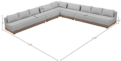 Rowan Grey Olefin Performance Fabric Outdoor Patio Sectional, 5-Piece