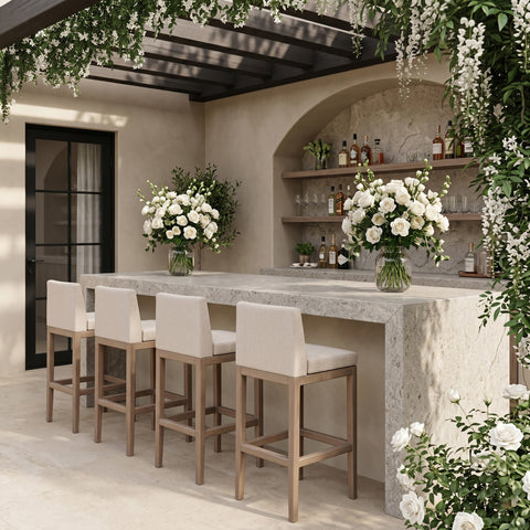 Rowan Beige Olefin Performance Fabric Outdoor Patio Bar Stool, 1 Piece