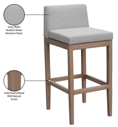 Rowan Grey Olefin Performance Fabric Outdoor Patio Bar Stool, 1 Piece