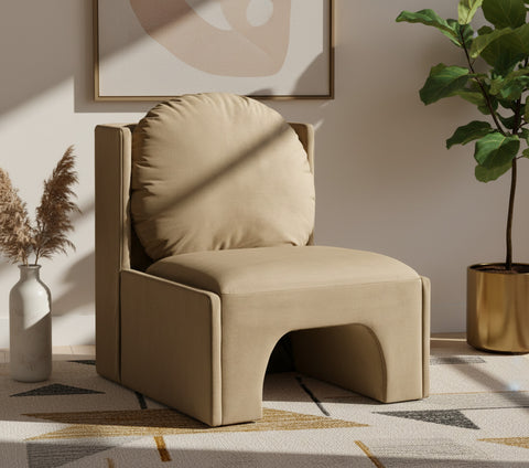 Indie Beige Velvet Upholstered Accent Chair, 1 Piece
