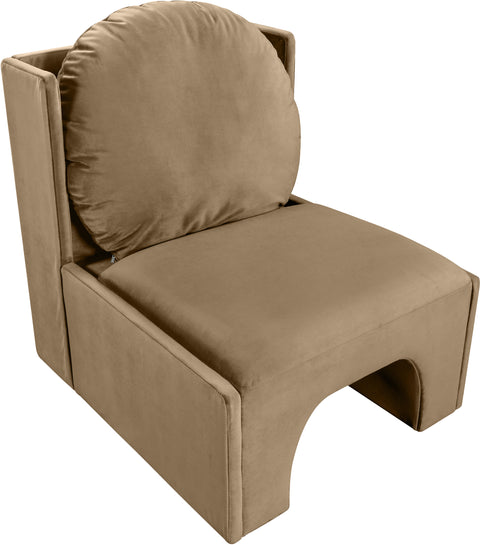 Indie Beige Velvet Upholstered Accent Chair, 1 Piece