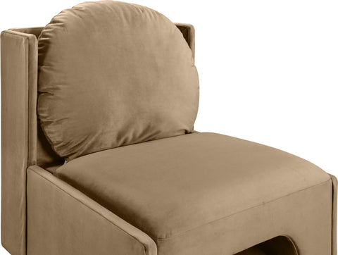 Indie Beige Velvet Upholstered Accent Chair, 1 Piece