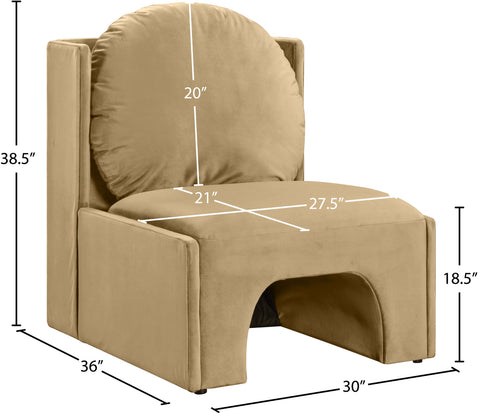 Indie Camel Velvet Upholstered Accent Chair, 1 Piece