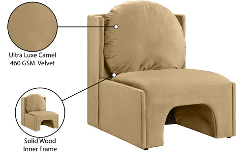 Indie Camel Velvet Upholstered Accent Chair, 1 Piece