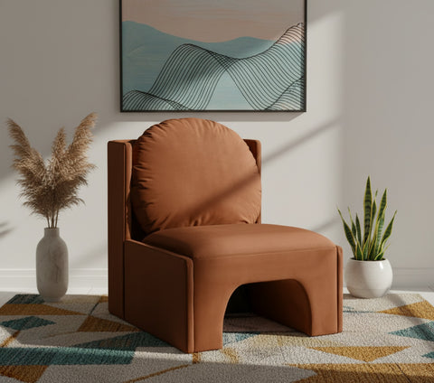 Indie Cognac Velvet Upholstered Accent Chair, 1 Piece