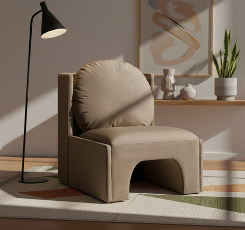 Indie Taupe Velvet Upholstered Accent Chair, 1 Piece