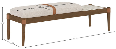 Emory Beige Cane And Linen Textured Fabric Upholstered Bench, 1 Piece