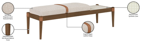 Emory Beige Cane And Linen Textured Fabric Upholstered Bench, 1 Piece