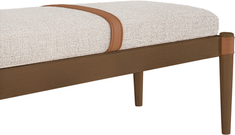 Emory Beige Cane And Linen Textured Fabric Upholstered Bench, 1 Piece