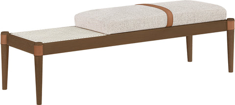 Emory Beige Cane And Linen Textured Fabric Upholstered Bench, 1 Piece
