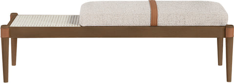 Emory Beige Cane And Linen Textured Fabric Upholstered Bench, 1 Piece