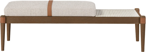 Emory Beige Cane And Linen Textured Fabric Upholstered Bench, 1 Piece