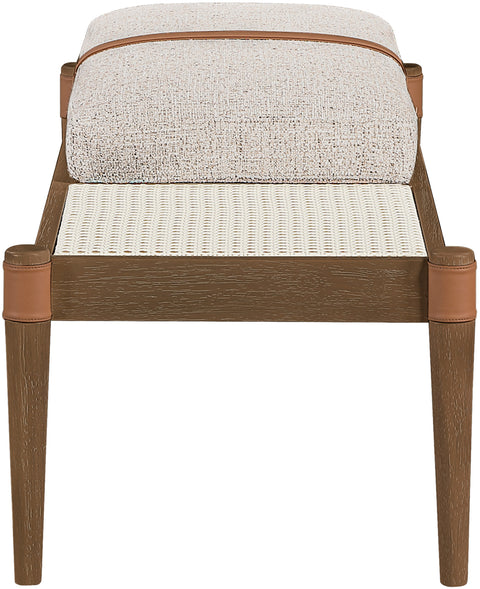 Emory Beige Cane And Linen Textured Fabric Upholstered Bench, 1 Piece