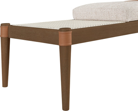 Emory Beige Cane And Linen Textured Fabric Upholstered Bench, 1 Piece
