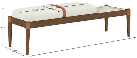 Emory Cream Cane And Linen Textured Fabric Upholstered Bench, 1 Piece