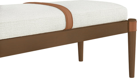 Emory Cream Cane And Linen Textured Fabric Upholstered Bench, 1 Piece
