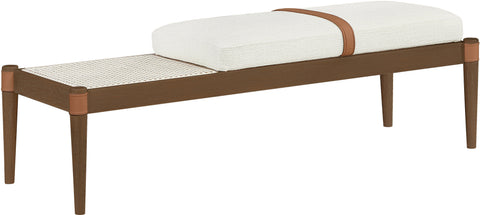 Emory Cream Cane And Linen Textured Fabric Upholstered Bench, 1 Piece