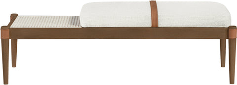 Emory Cream Cane And Linen Textured Fabric Upholstered Bench, 1 Piece
