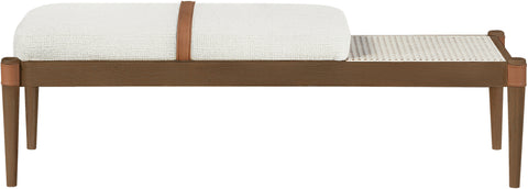 Emory Cream Cane And Linen Textured Fabric Upholstered Bench, 1 Piece