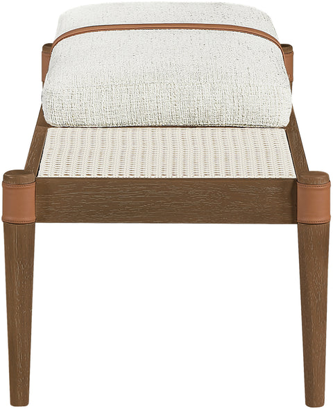 Emory Cream Cane And Linen Textured Fabric Upholstered Bench, 1 Piece