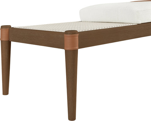 Emory Cream Cane And Linen Textured Fabric Upholstered Bench, 1 Piece