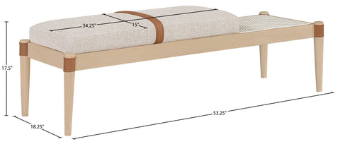Emory Beige Cane And Linen Textured Fabric Upholstered Bench, 1 Piece (Style 2)