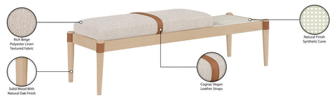 Emory Beige Cane And Linen Textured Fabric Upholstered Bench, 1 Piece (Style 2)