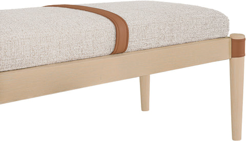 Emory Beige Cane And Linen Textured Fabric Upholstered Bench, 1 Piece (Style 2)