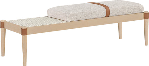 Emory Beige Cane And Linen Textured Fabric Upholstered Bench, 1 Piece (Style 2)
