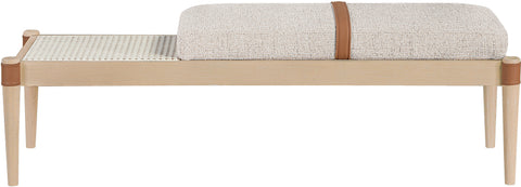 Emory Beige Cane And Linen Textured Fabric Upholstered Bench, 1 Piece (Style 2)