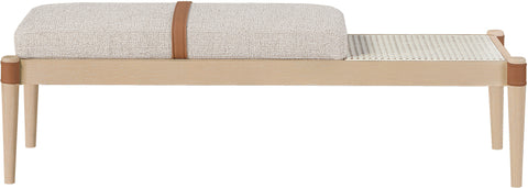 Emory Beige Cane And Linen Textured Fabric Upholstered Bench, 1 Piece (Style 2)