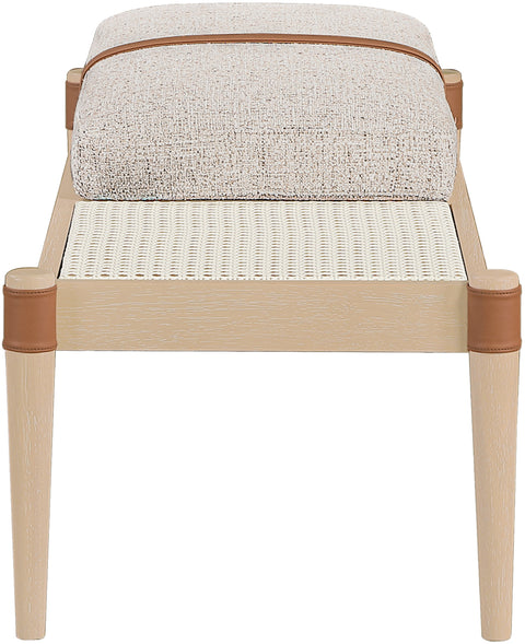 Emory Beige Cane And Linen Textured Fabric Upholstered Bench, 1 Piece (Style 2)