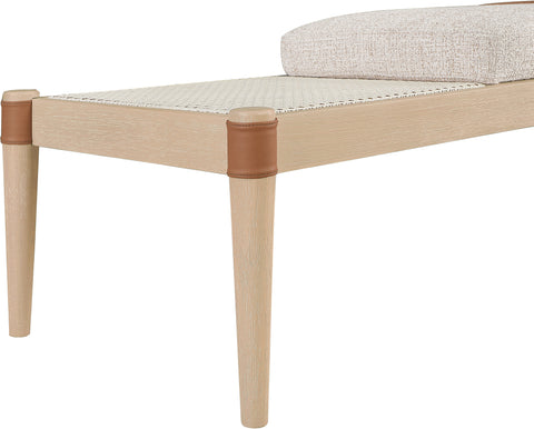 Emory Beige Cane And Linen Textured Fabric Upholstered Bench, 1 Piece (Style 2)