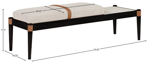 Emory Beige Cane And Linen Textured Fabric Upholstered Bench, 1 Piece (Style 3)