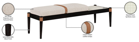 Emory Beige Cane And Linen Textured Fabric Upholstered Bench, 1 Piece (Style 3)