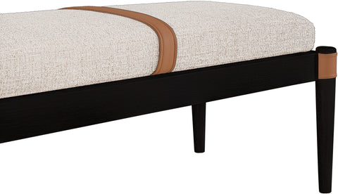 Emory Beige Cane And Linen Textured Fabric Upholstered Bench, 1 Piece (Style 3)