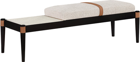 Emory Beige Cane And Linen Textured Fabric Upholstered Bench, 1 Piece (Style 3)
