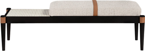 Emory Beige Cane And Linen Textured Fabric Upholstered Bench, 1 Piece (Style 3)