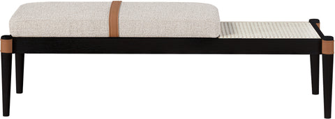 Emory Beige Cane And Linen Textured Fabric Upholstered Bench, 1 Piece (Style 3)