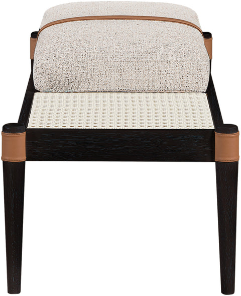 Emory Beige Cane And Linen Textured Fabric Upholstered Bench, 1 Piece (Style 3)