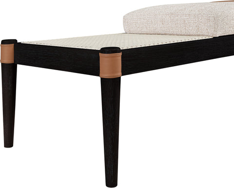 Emory Beige Cane And Linen Textured Fabric Upholstered Bench, 1 Piece (Style 3)