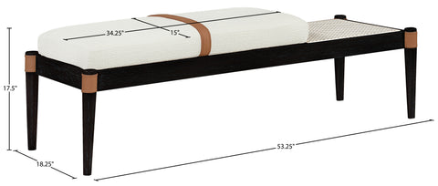 Emory Cream Cane And Linen Textured Fabric Upholstered Bench, 1 Piece (Style 3)
